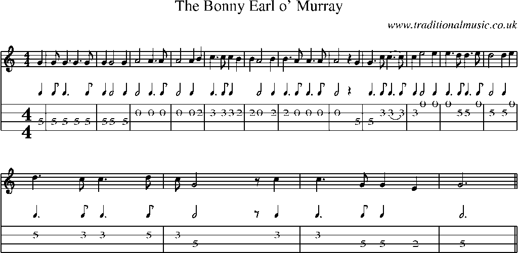 Mandolin Tab and Sheet Music for The Bonny Earl O' Murray
