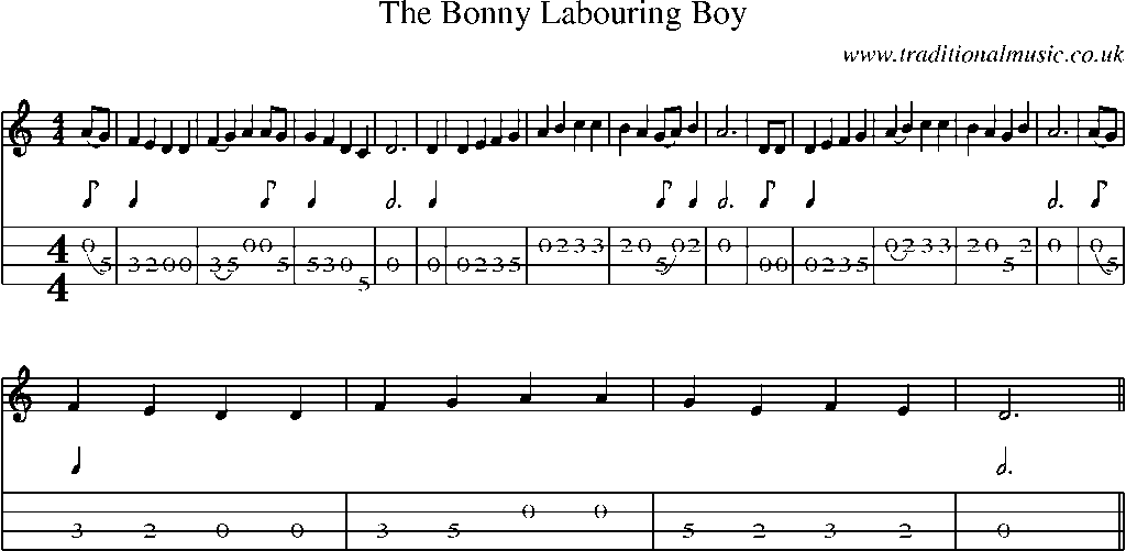 Mandolin Tab and Sheet Music for The Bonny Labouring Boy