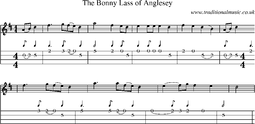 Mandolin Tab and Sheet Music for The Bonny Lass Of Anglesey
