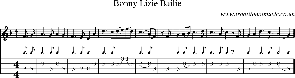 Mandolin Tab and Sheet Music for Bonny Lizie Bailie