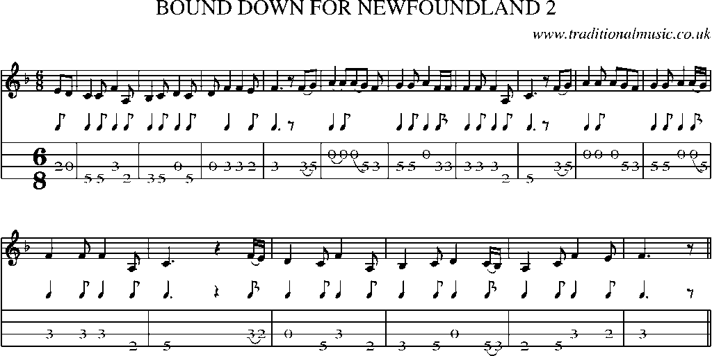 Mandolin Tab and Sheet Music for Bound Down For Newfoundland 2