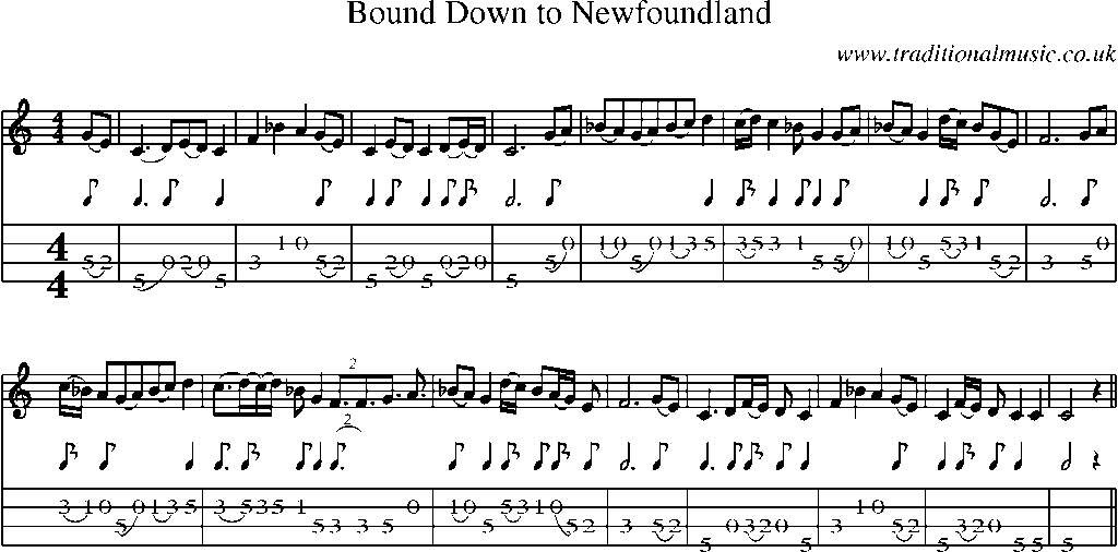 Mandolin Tab and Sheet Music for Bound Down To Newfoundland