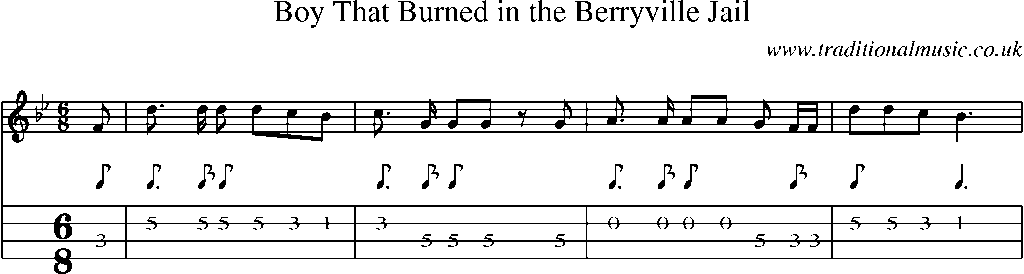 Mandolin Tab and Sheet Music for Boy That Burned In The Berryville Jail