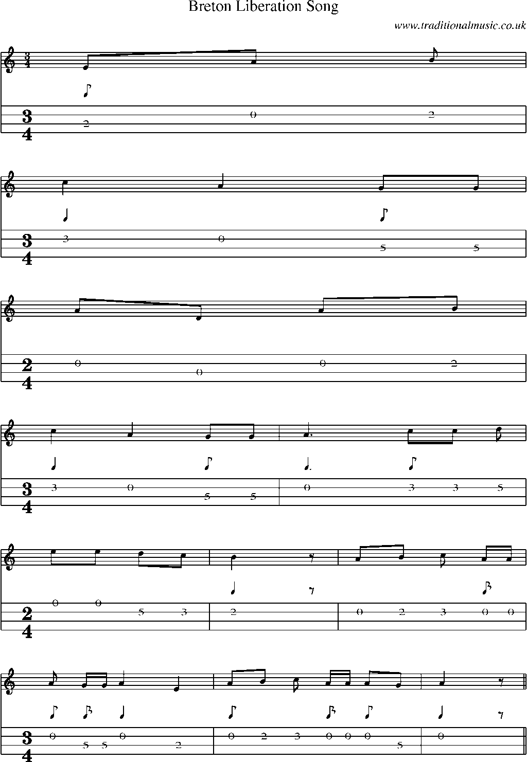 Mandolin Tab and Sheet Music for Breton Liberation Song