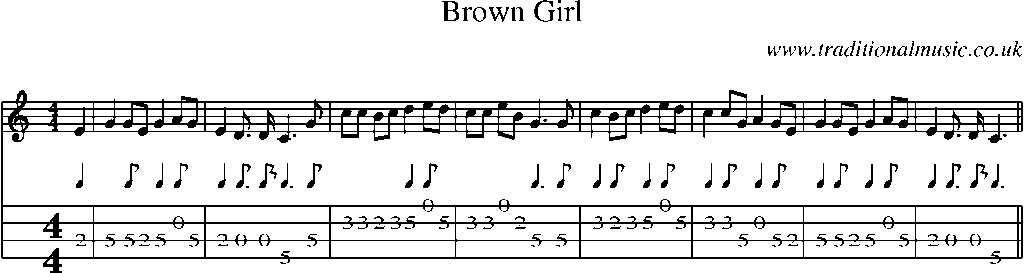 Mandolin Tab and Sheet Music for Brown Girl(1)