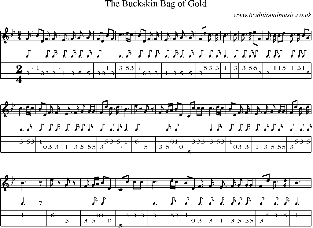 Mandolin Tab and Sheet Music for The Buckskin Bag Of Gold