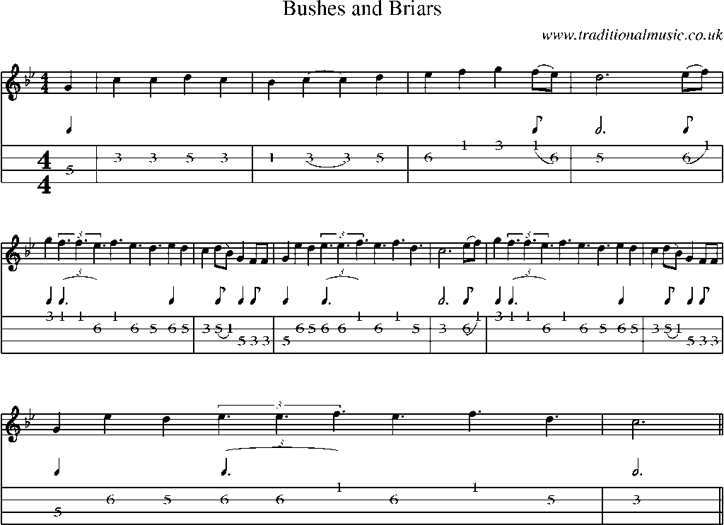 Mandolin Tab and Sheet Music for Bushes And Briars