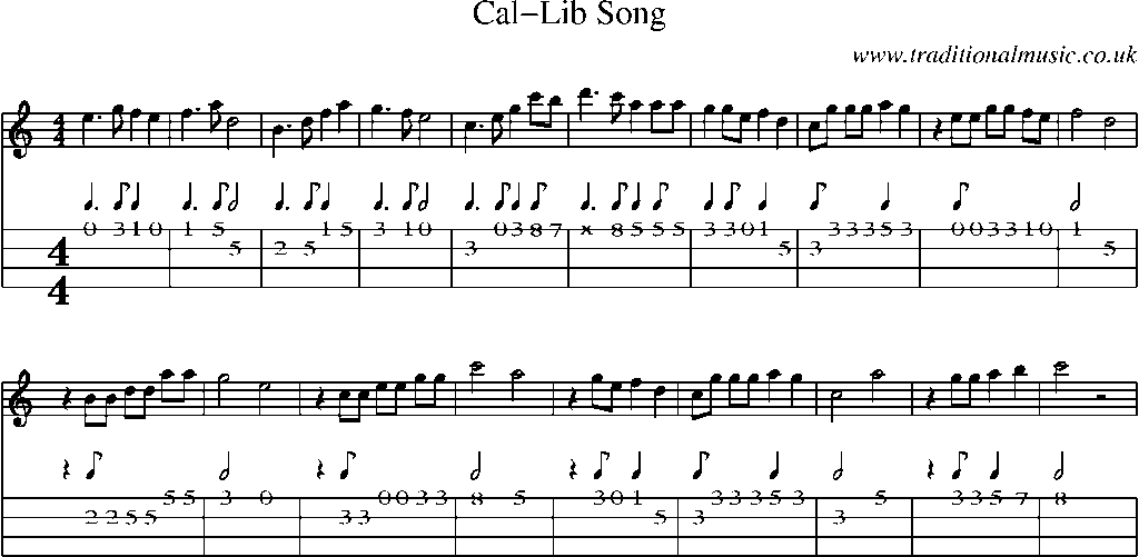 Mandolin Tab and Sheet Music for Cal-lib Song