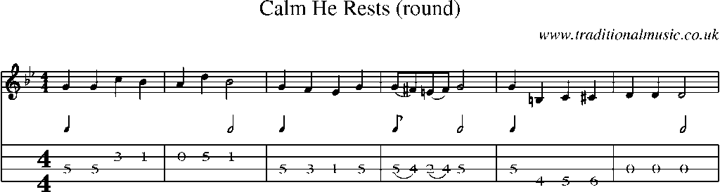 Mandolin Tab and Sheet Music for Calm He Rests (round)