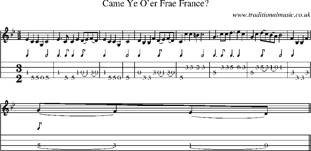 Mandolin Tab and Sheet Music for Came Ye O'er Frae France?
