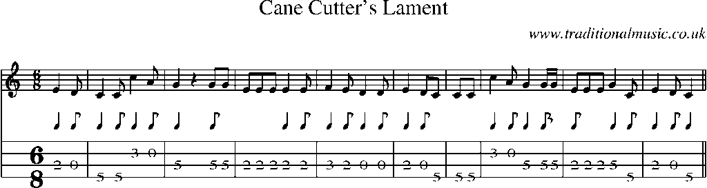 Mandolin Tab and Sheet Music for Cane Cutter's Lament