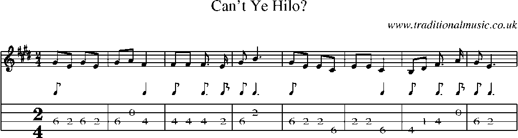 Mandolin Tab and Sheet Music for Can't Ye Hilo?