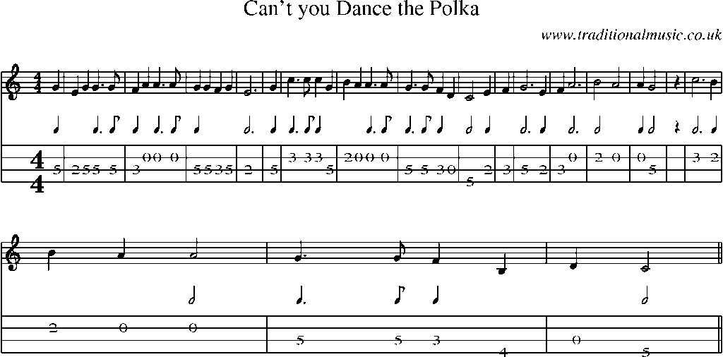 Mandolin Tab and Sheet Music for Can't You Dance The Polka