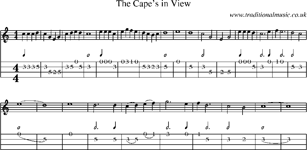 Mandolin Tab and Sheet Music for The Cape's In View