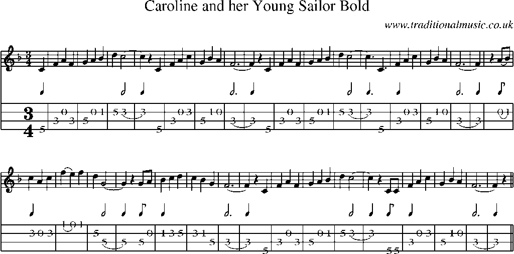 Mandolin Tab and Sheet Music for Caroline And Her Young Sailor Bold
