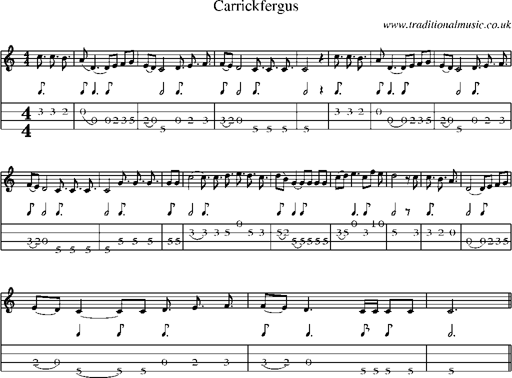 Mandolin Tab and Sheet Music for Carrickfergus