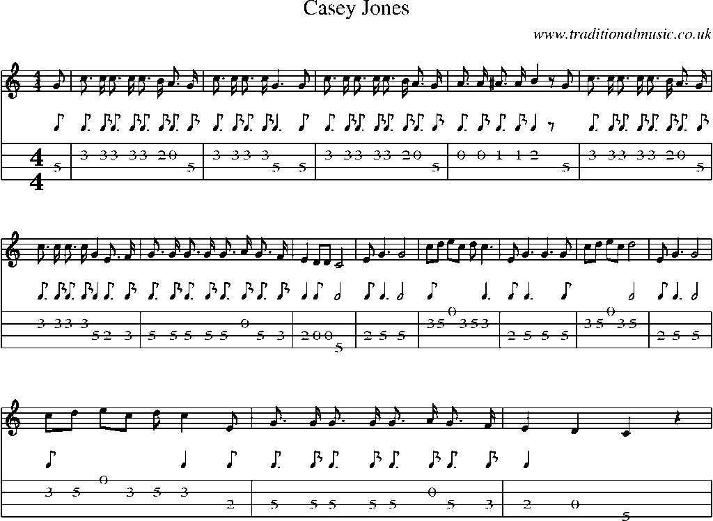 Mandolin Tab and Sheet Music for Casey Jones