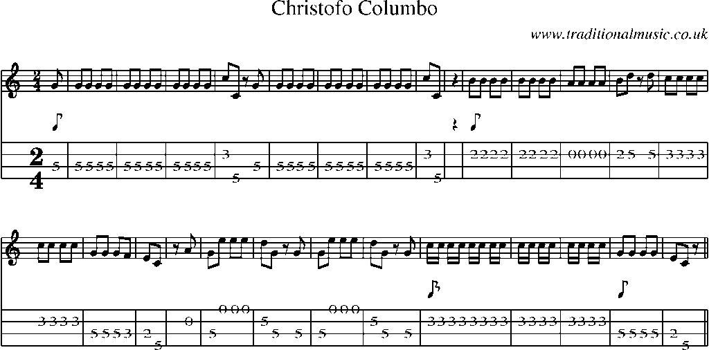 Mandolin Tab and Sheet Music for Christofo Columbo