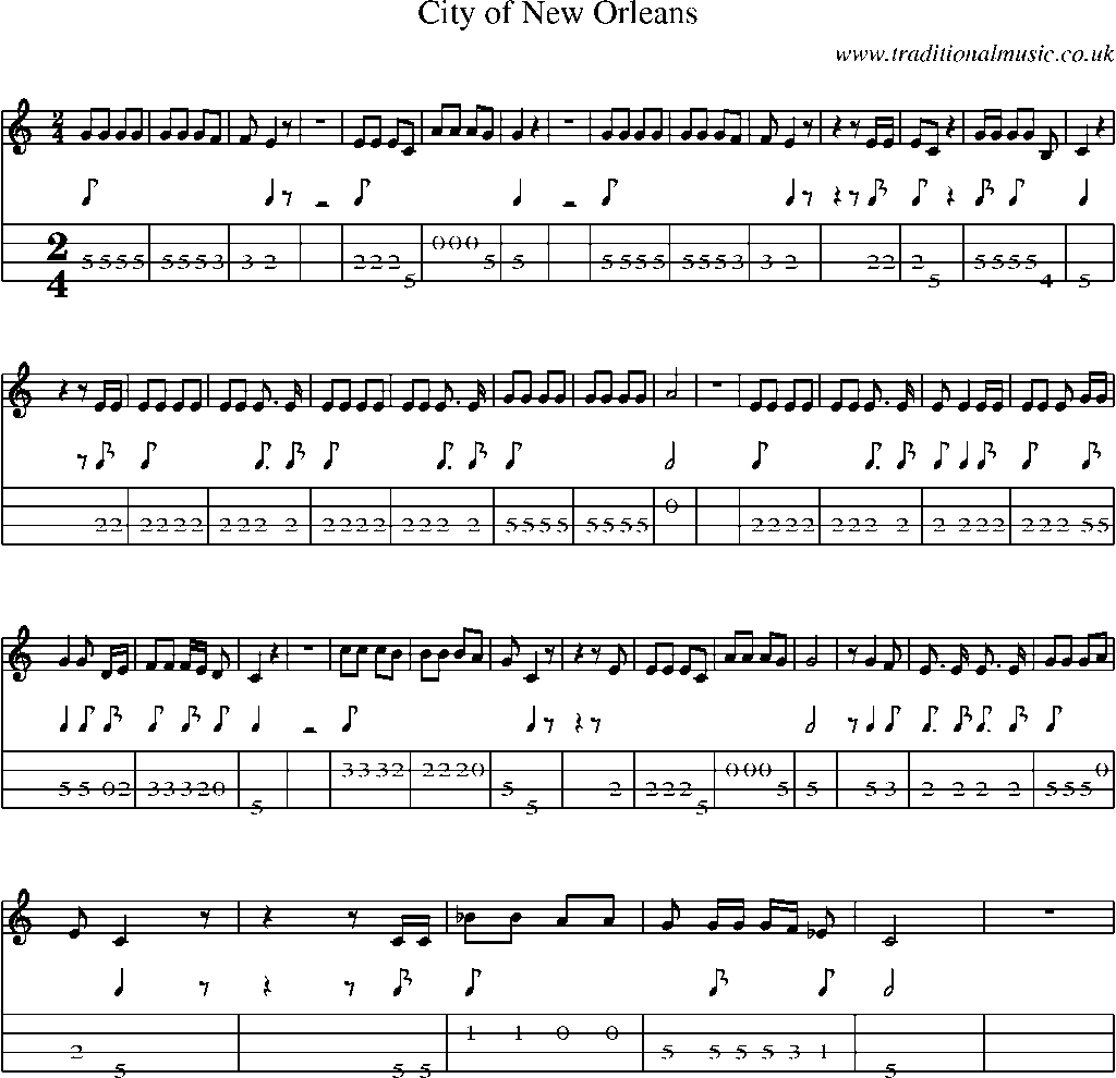 Mandolin Tab and Sheet Music for City Of New Orleans