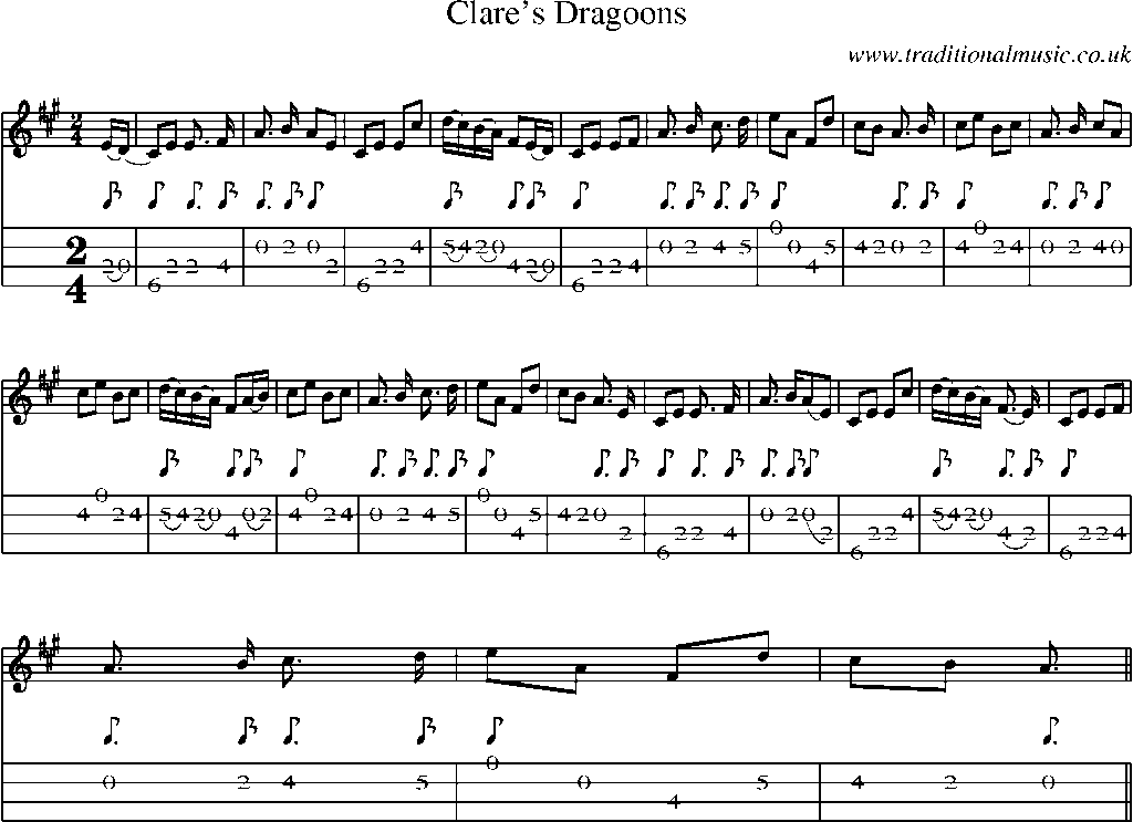 Mandolin Tab and Sheet Music for Clare's Dragoons