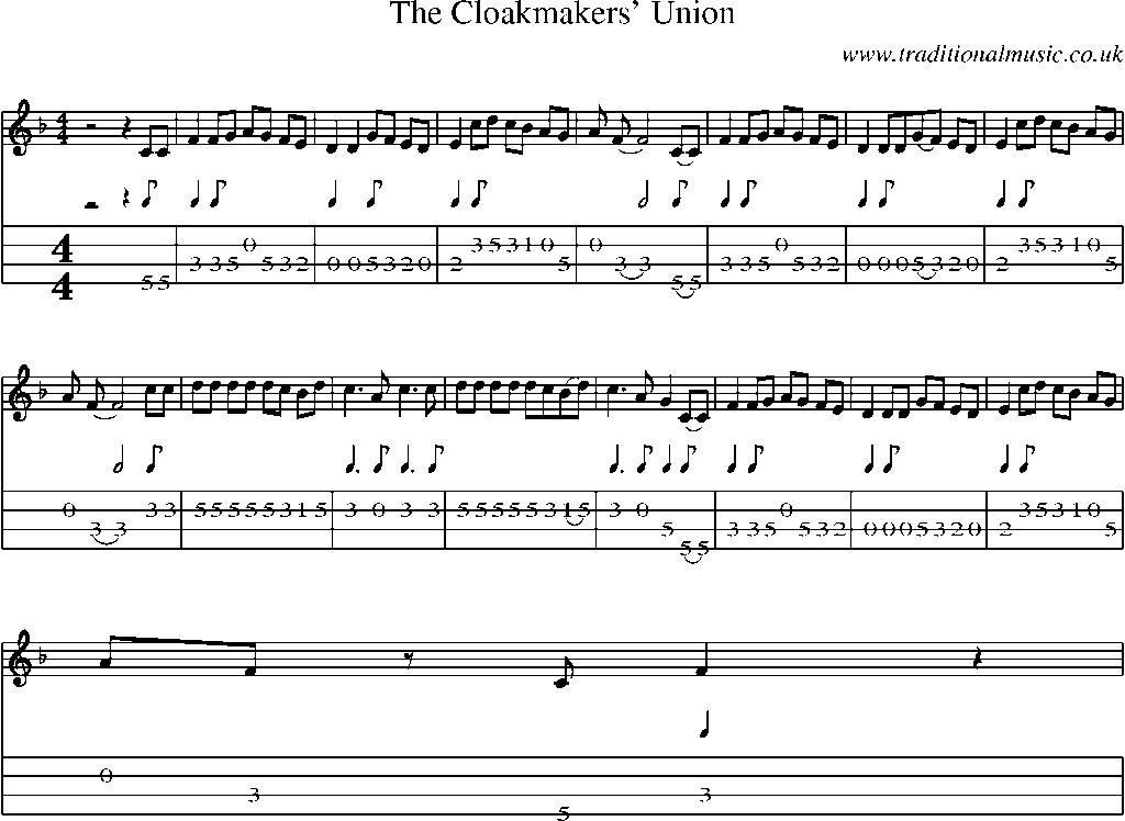 Mandolin Tab and Sheet Music for The Cloakmakers' Union