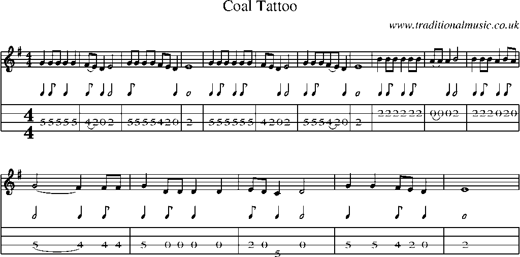 Mandolin Tab and Sheet Music for Coal Tattoo