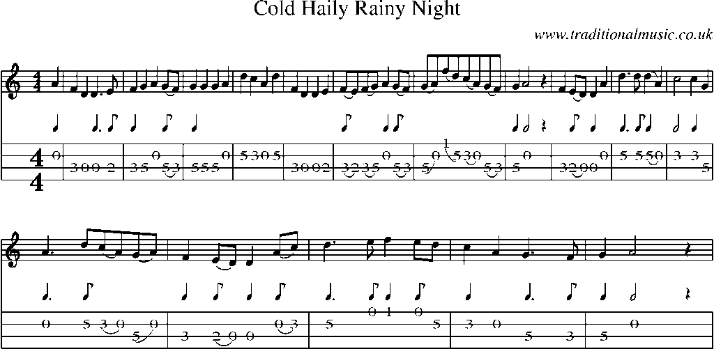 Mandolin Tab and Sheet Music for Cold Haily Rainy Night