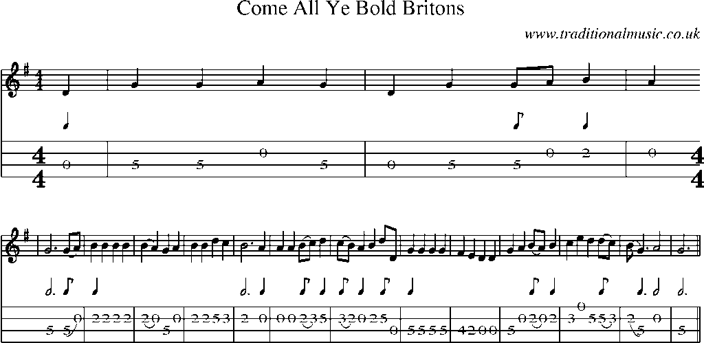 Mandolin Tab and Sheet Music for Come All Ye Bold Britons