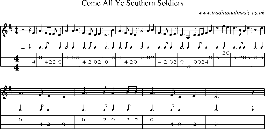 Mandolin Tab and Sheet Music for Come All Ye Southern Soldiers