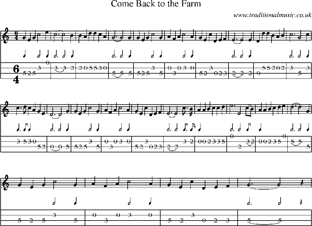 Mandolin Tab and Sheet Music for Come Back To The Farm