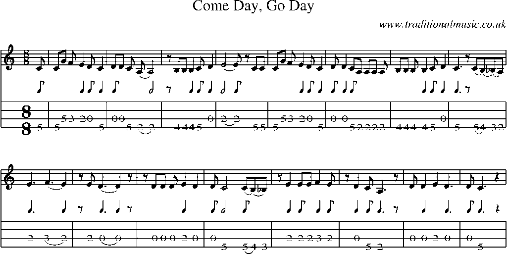 Mandolin Tab and Sheet Music for Come Day, Go Day