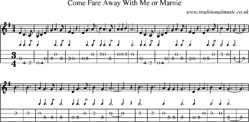 Mandolin Tab and Sheet Music for Come Fare Away With Me Or Marnie