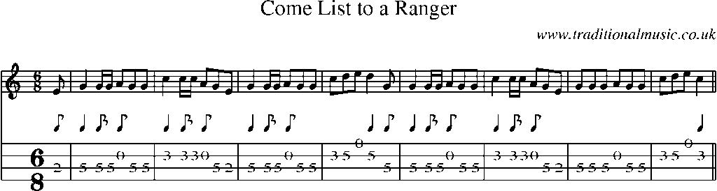 Mandolin Tab and Sheet Music for Come List To A Ranger