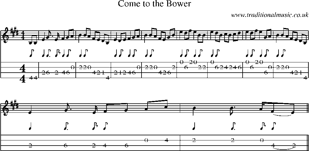 Mandolin Tab and Sheet Music for Come To The Bower