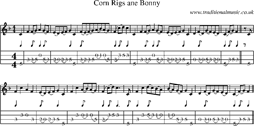 Mandolin Tab and Sheet Music for Corn Rigs Ane Bonny