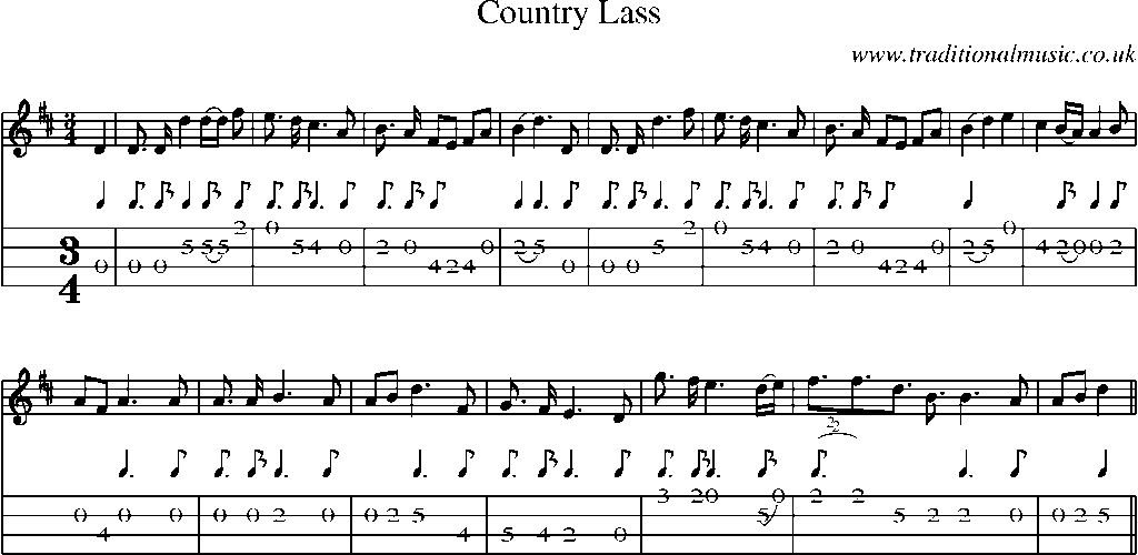 Mandolin Tab and Sheet Music for Country Lass