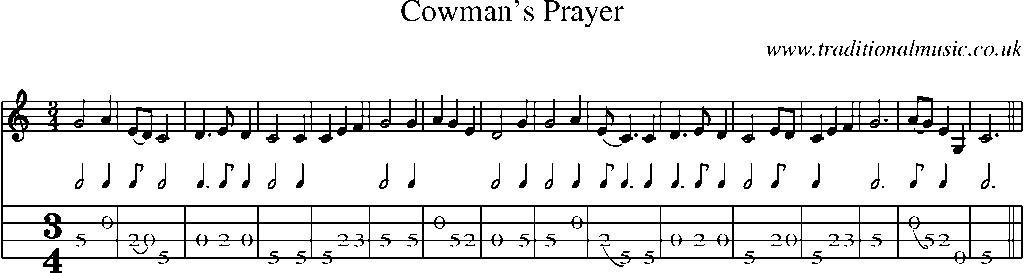 Mandolin Tab and Sheet Music for Cowman's Prayer