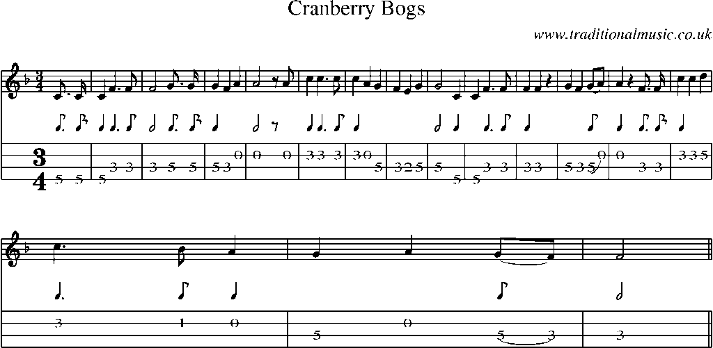 Mandolin Tab and Sheet Music for Cranberry Bogs