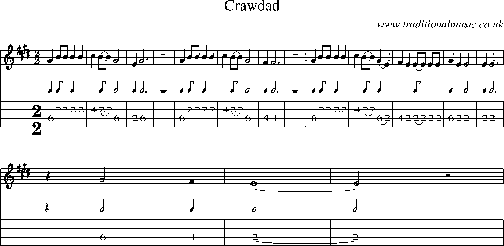 Mandolin Tab and Sheet Music for Crawdad