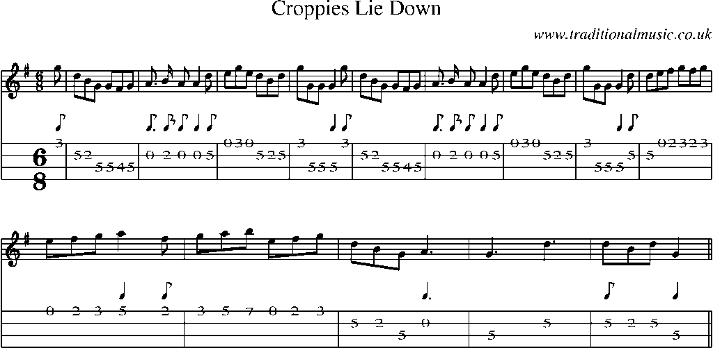 Mandolin Tab and Sheet Music for Croppies Lie Down