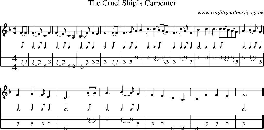 Mandolin Tab and Sheet Music for The Cruel Ship's Carpenter