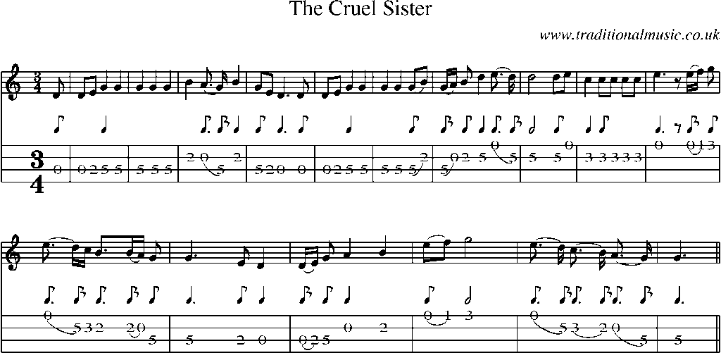 Mandolin Tab and Sheet Music for The Cruel Sister