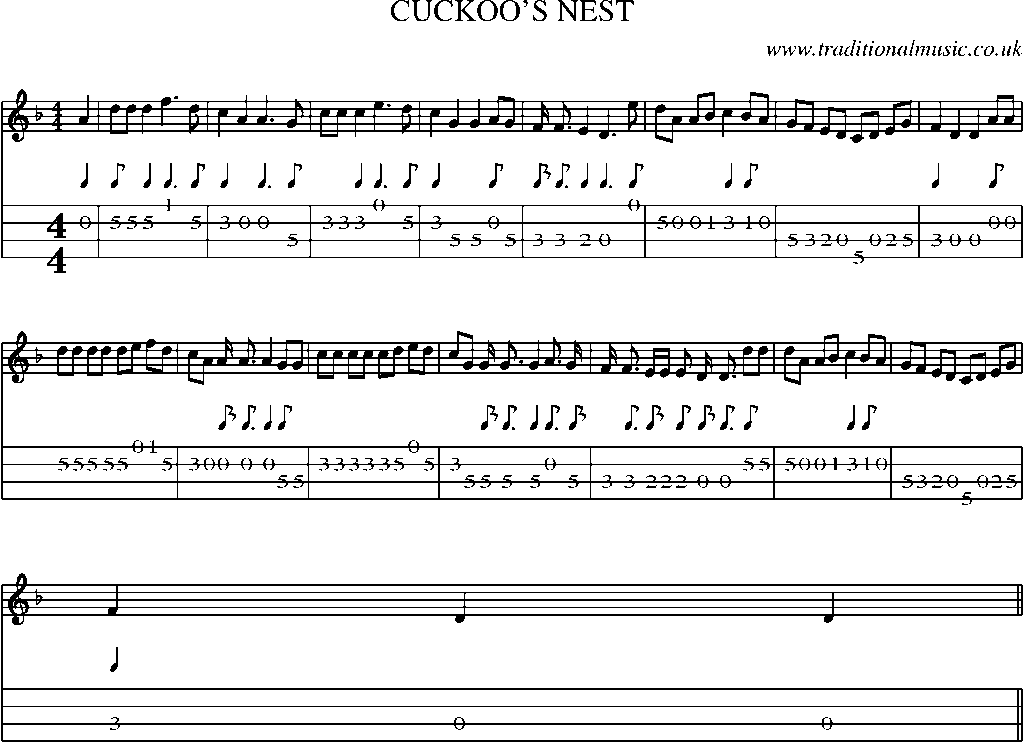 Mandolin Tab and Sheet Music for Cuckoo's Nest