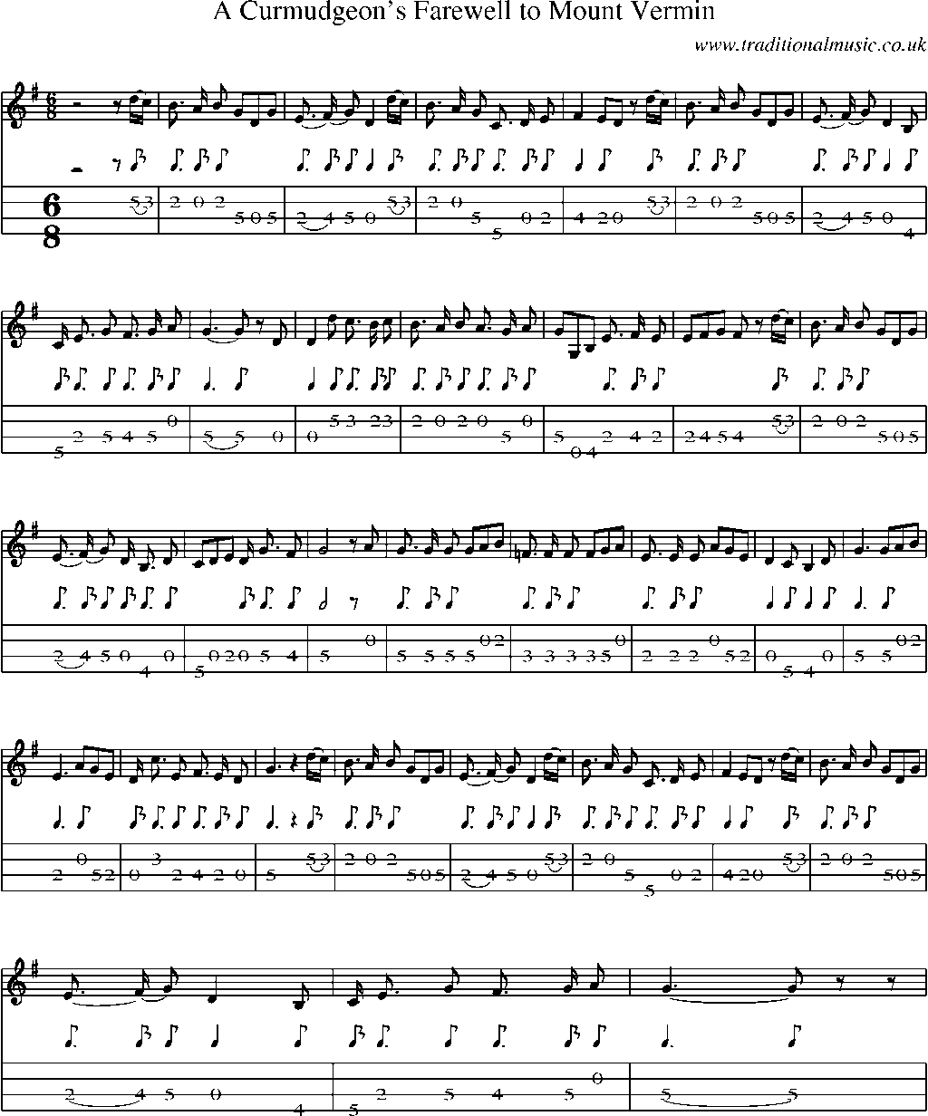 Mandolin Tab and Sheet Music for A Curmudgeon's Farewell To Mount Vermin