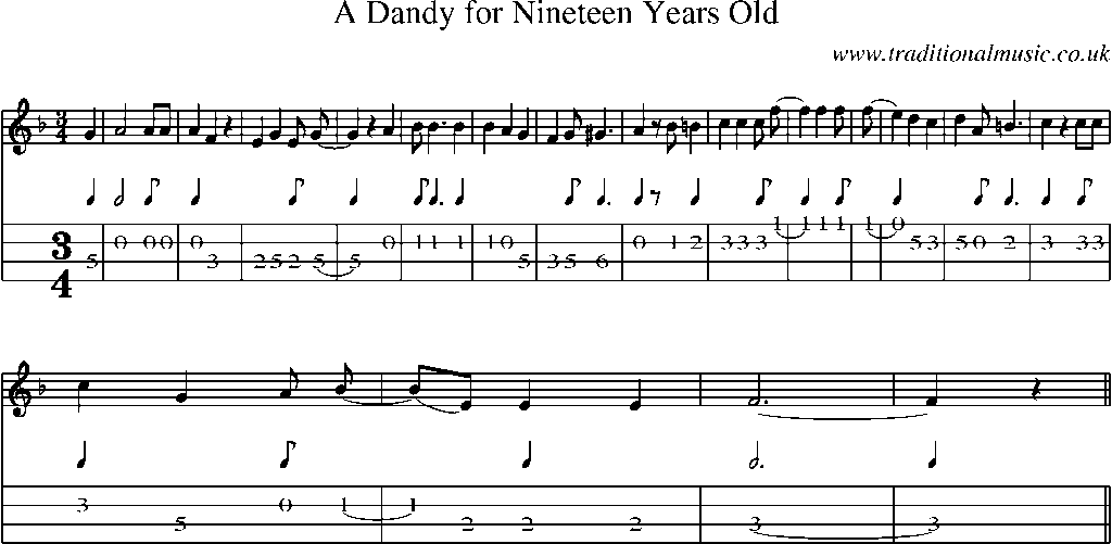 Mandolin Tab and Sheet Music for A Dandy For Nineteen Years Old
