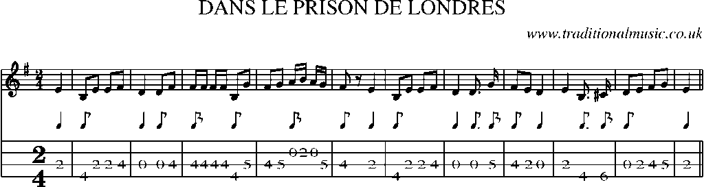 Mandolin Tab and Sheet Music for Dans Le Prison De Londres