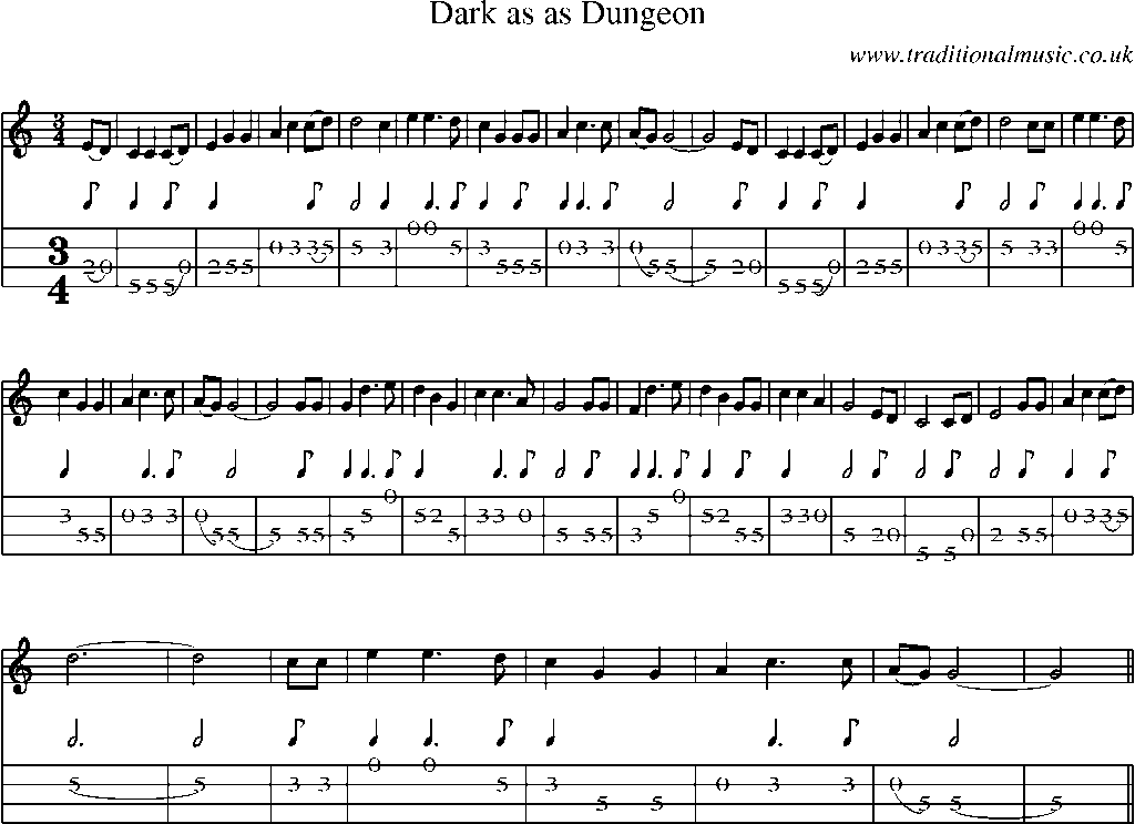 Mandolin Tab and Sheet Music for Dark As As Dungeon