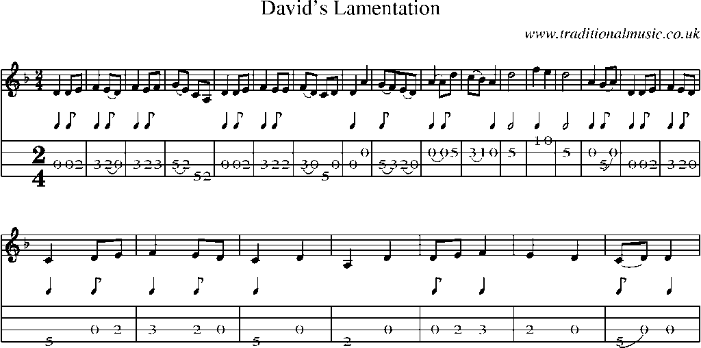 Mandolin Tab and Sheet Music for David's Lamentation