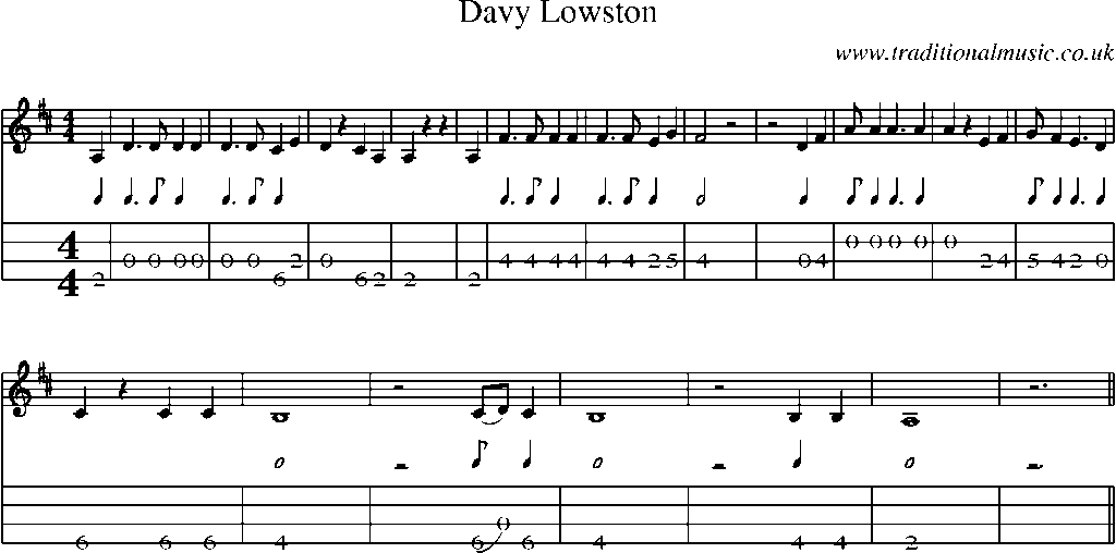 Mandolin Tab and Sheet Music for Davy Lowston