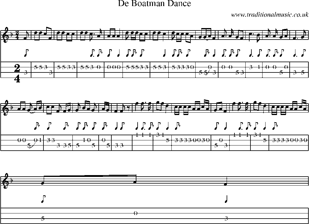 Mandolin Tab and Sheet Music for De Boatman Dance